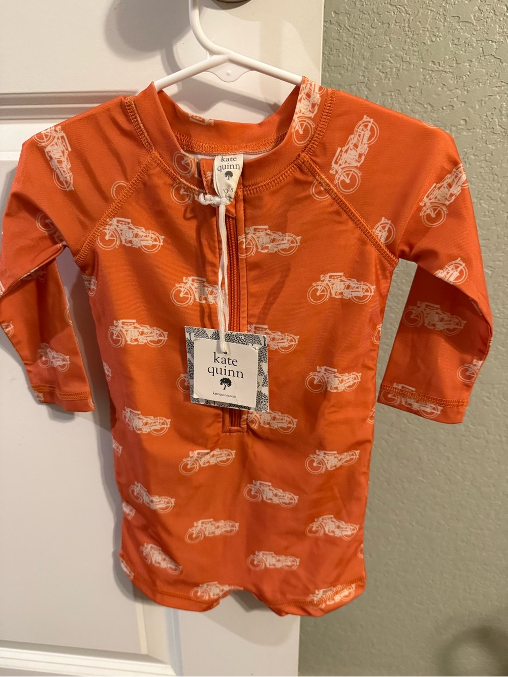 kate quinn Orange Motorcycle Print Long Sleeve Kids Swim Romper